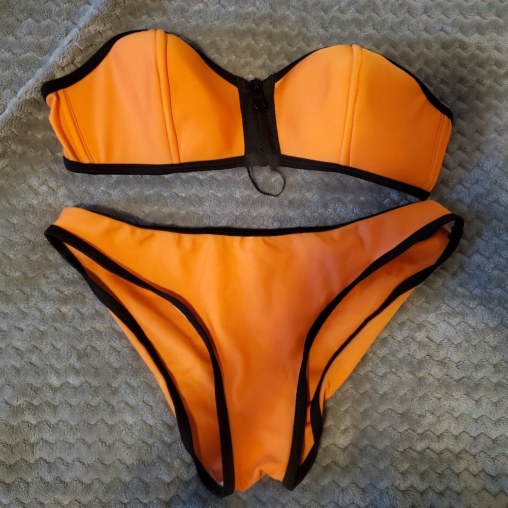 Neon Orange Strapless Bikini Sz 6-8/M